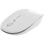 White wireless computer mouse with left and right buttons and a scroll wheel on a plain background
