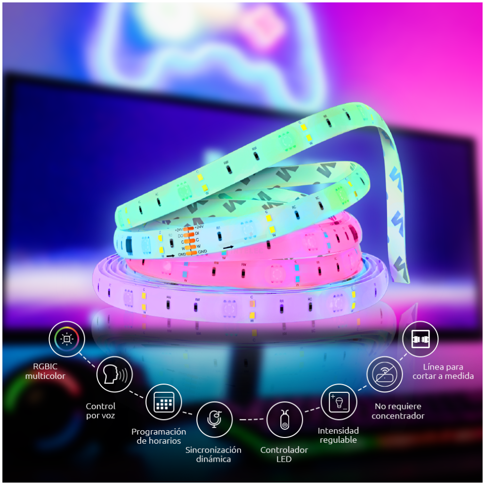 TIRA DE LUZ LED INTELIGENTE WIFI NEXXT - RGBIC - 5 METROS - Imagen 2