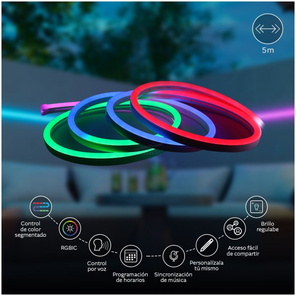 TIRA DE LUZ LED NEON INTELIGENTE WIFI NEXXT - RGBIC - 5 METROS - Imagen 2