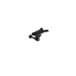 Black LEGO Technic component with a long axle extending to the right, featuring pin/connectors and a curved top.