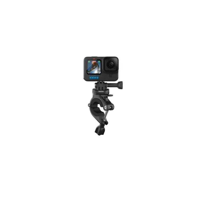 GoPro action camera mounted on a bike handlebars mount for cycling footage.