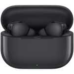 True wireless earbuds in an open charging case with a green LED indicator on the front.