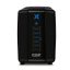Black vertical USB 3.0 hub with six blue ports and a power button on a dark front panel