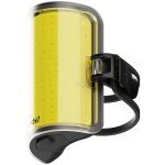 Yellow LED bike/front light inside a clear case with an adjustable black mounting strap and bracket.
