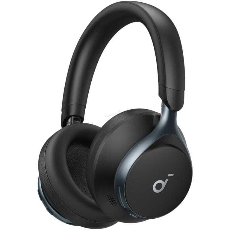 Over-ear black wireless headphones with cushioned ear cups and a padded headband, shown from a three-quarter angle against a white background.