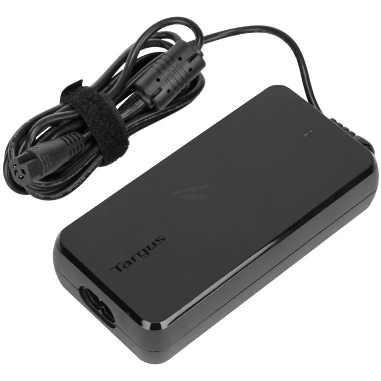 Black Targus laptop power adapter with coiled cord