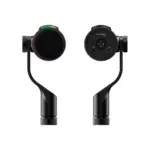 Black gaming headphones shown from the front and back with a metal headband and RGB-lit ring around the left ear cup.