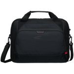 Black Targus laptop bag with dual top handles and a detachable shoulder strap, front zip pocket visible.