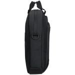 Side view of a black compact sling bag with zippers and a short strap, shown against a white background.