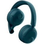 Teal over-ear headphones with padded cups and headband, logo on each ear cup.