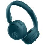 Teal over-ear headphones with cushioned headband and logo on the ear cup