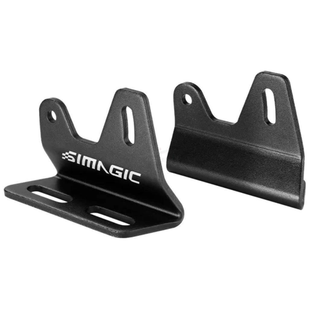 Pair of black metal mounting brackets with slotted bases and holes, brand name SIMMAGIC visible on the side.