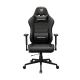 Black COUGAR ergonomic gaming chair with a contoured back, headrest cushion, and lumbar pillow on a five-star wheeled base