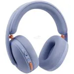 Blue over-ear headphones with cushioned ear pads and orange control buttons on the ear cups, shown against a white background.
