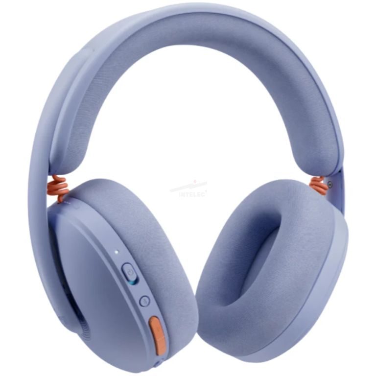 Blue over-ear headphones with cushioned ear pads and orange control buttons on the ear cups, shown against a white background.