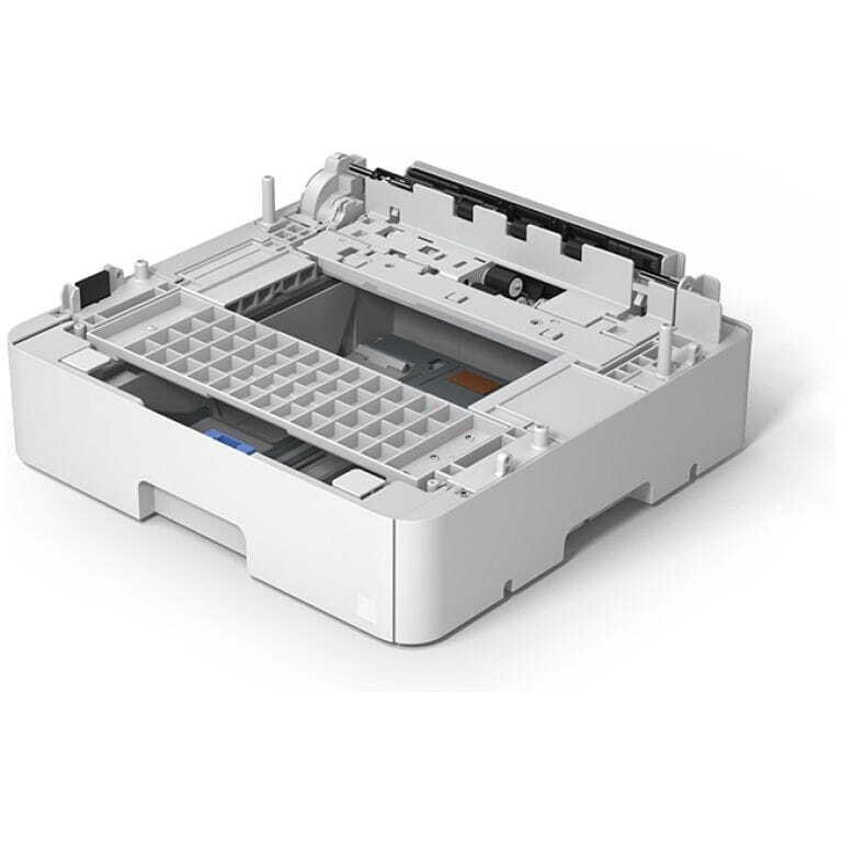 Open printer exposing ink cartridges and inner paper tray