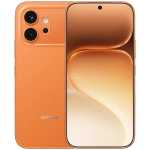 Orange Honor smartphone shown from back and front, featuring a dual-camera setup, rear flash, and edge-to-edge display with a centered notch-free front.