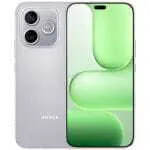 Honor smartphone shown from back and front: silver finish with a prominent circular triple-camera module and 108MP label on the back, and a edge-to-edge display with a punch‑hole camera at the top.