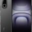 Dark gray Infinix smartphone, front and back views: edge-to-edge display and a vertical triple-camera module on the back.