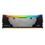 DDR4 RAM module with RGB lighting (Kingston FURY Renegade DDR4) for desktop PCs, displaying a metallic silver heat spreader and rainbow RGB at the top edge