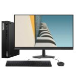 Lenovo ThinkCentre desktop with a widescreen monitor, keyboard, and mouse on a white background.