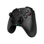 Black game controller with colored A/B/X/Y action buttons and a green status LED on a dark background