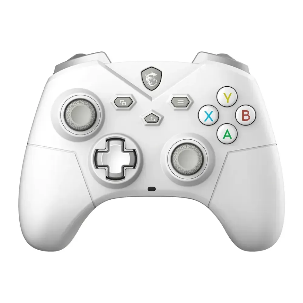 White game controller with two joysticks, D-pad, and color-coded A/B/X/Y buttons on the right side.