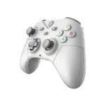 White game controller with thumbsticks, D-pad, and colored A/B/X/Y buttons shown at an angle