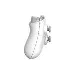 White ergonomic handheld medical device with a curved grip and two textured side dials for adjustments, viewed from the side.