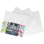 Pack of Cubies Starter Pack craft adhesive foam tape with grid-lined sheets and sample color designs; includes 1248 pieces and assorted sizes.