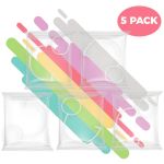Five clear plastic pouches arranged in a stack with a pink '5 PACK' badge in the top-right corner