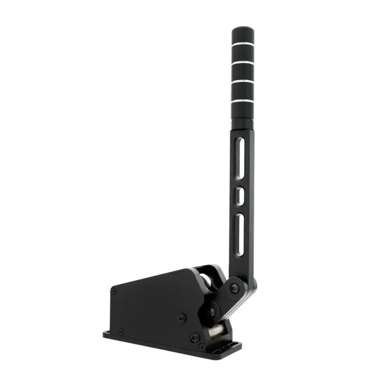 Black metal linear actuator with a telescoping segmented rod mounted on a base.