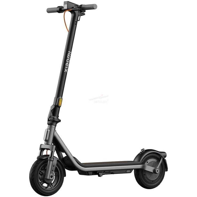 Black Xiaomi electric scooter side view with folded stem and large wheels