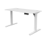 White adjustable sit-stand desk with two pedestal legs and a magnetic-height control panel under the desktop
