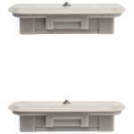 Two identical gray plastic latches with a small triangular marker on top, shown side by side on a white background.