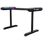 Black adjustable standing desk frame with a rainbow LED light strip on the left side.