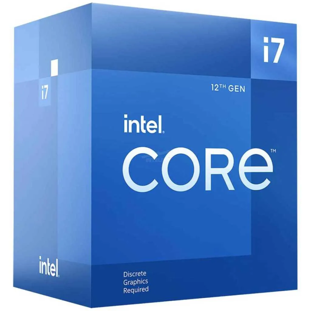 Blue Intel Core i7 12th Gen processor box with large 'CORE' branding