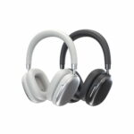 Three over-ear headphones in white, light gray, and black, shown side by side.