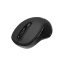 Black wireless computer mouse with scroll wheel, viewed from top-left corner.