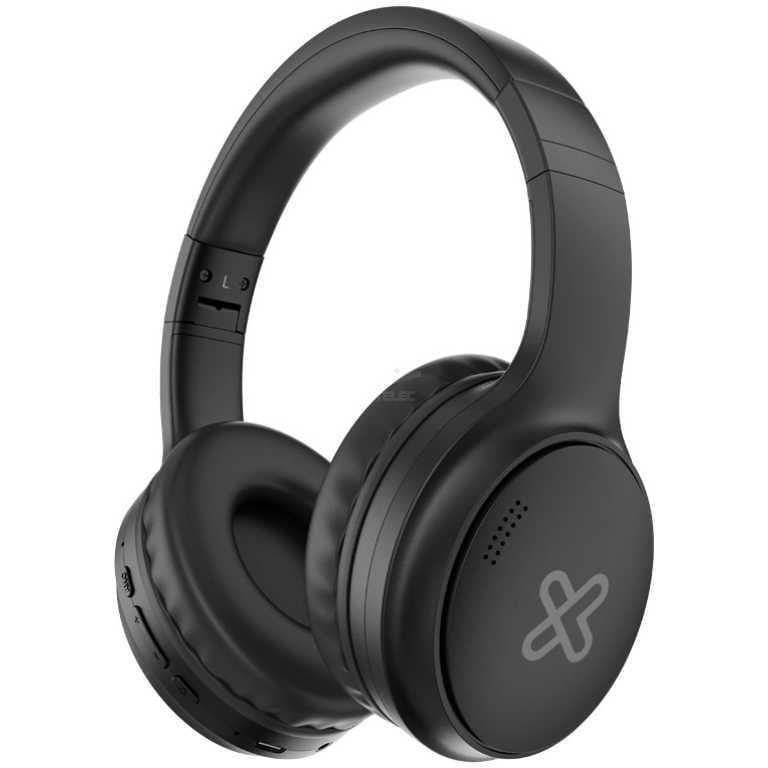 Black over-ear headphones with cushioned ear cups and matte finish, logo on the outer ear cup.
