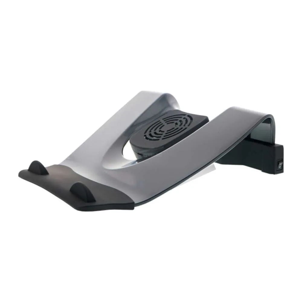 Foot pedal switch with a curved metallic surface and black base, designed for hands-free control.