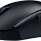 Black wireless computer mouse with ergonomic design and green LED indicator
