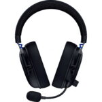 Black over-ear headset with a boom microphone on a white background, highlighting the ear cushions and headband design