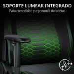 Ergonomic wheelchair backrest with green hexagonal stitching and lumbar support.