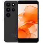 Black smartphone shown from front and back, featuring a quad-camera module on the rear panel