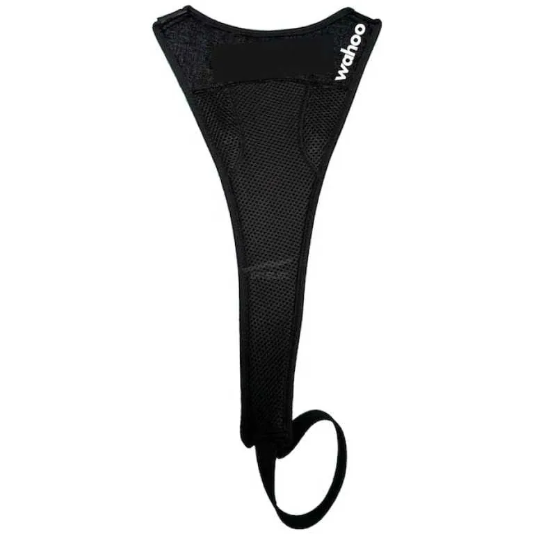 Chest-worn heart rate monitor strap (Wahoo), black with mesh fabric and adjustable elastic band.