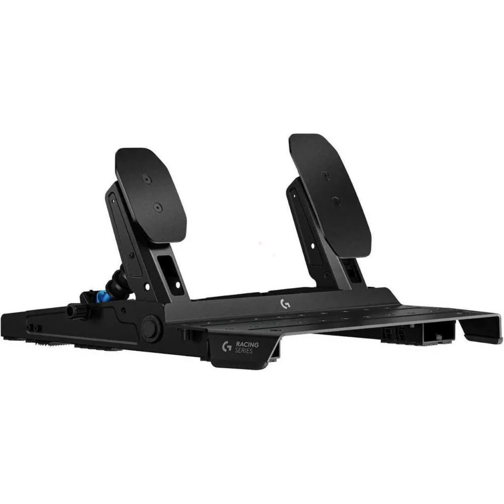 Logitech G Racing Series two-pedal racing simulator pedal set with adjustable pedals on a black base.