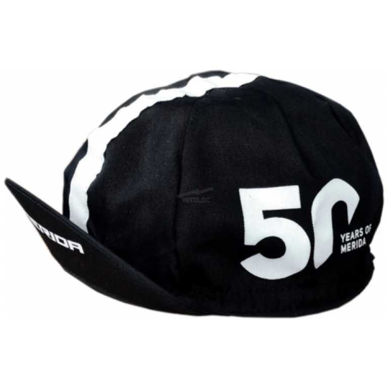 Black cycling cap with a large white '50' and small 'Years of Merida' wording, celebrating 50 years.