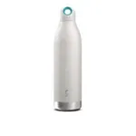 White insulated water bottle with a teal circular logo near the cap and the Bevu branding close to the base of the cap.