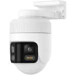 White dome security camera mounted on a wall bracket, featuring lens and infrared LED array for night vision